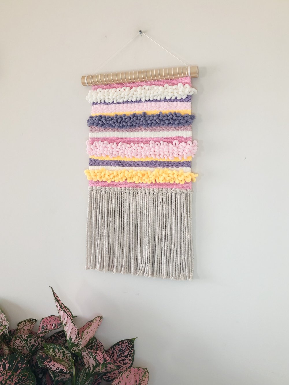 Image of Woven Wall Hanging - Textured, Pink, Purple (medium).