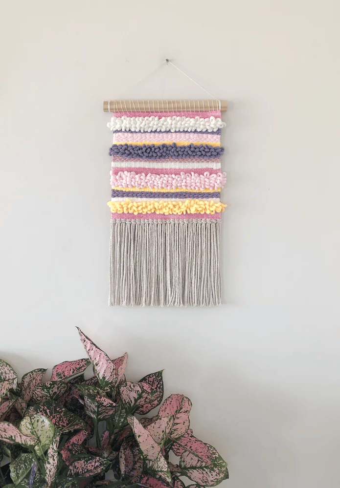 Image of Woven Wall Hanging - Textured, Pink, Purple (medium).