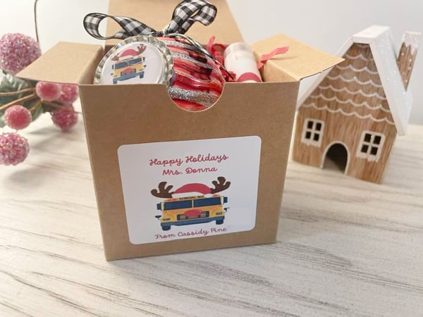 Image of Bus Driver Holiday Personalized Ornament and Organic Lip Balm Gift Set 