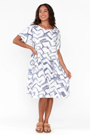 Image of Lizzie Linen/Cotton Dress - Blue wave