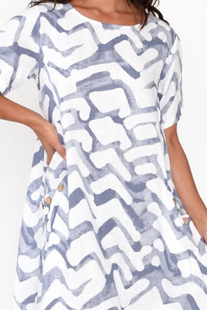 Image of Lizzie Linen/Cotton Dress - Blue wave