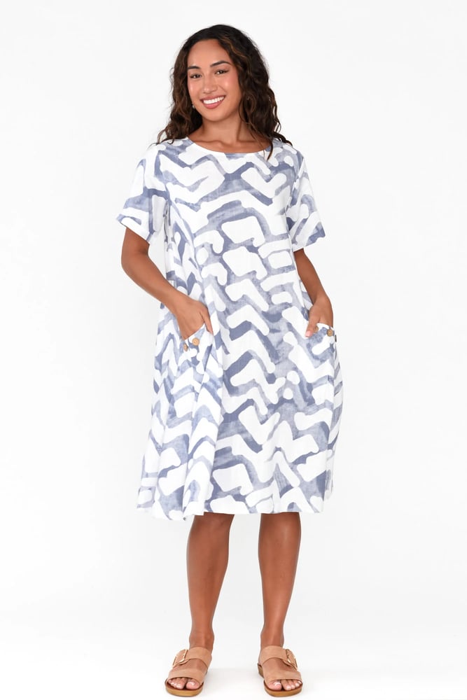 Image of Lizzie Linen/Cotton Dress - Blue wave