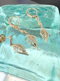 Image 2 of 14k solid gold leaf earrings 