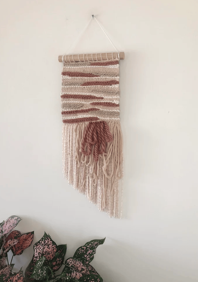 Image of Woven Wall Hanging - Neutral, Rust, Textured Fringe (medium)