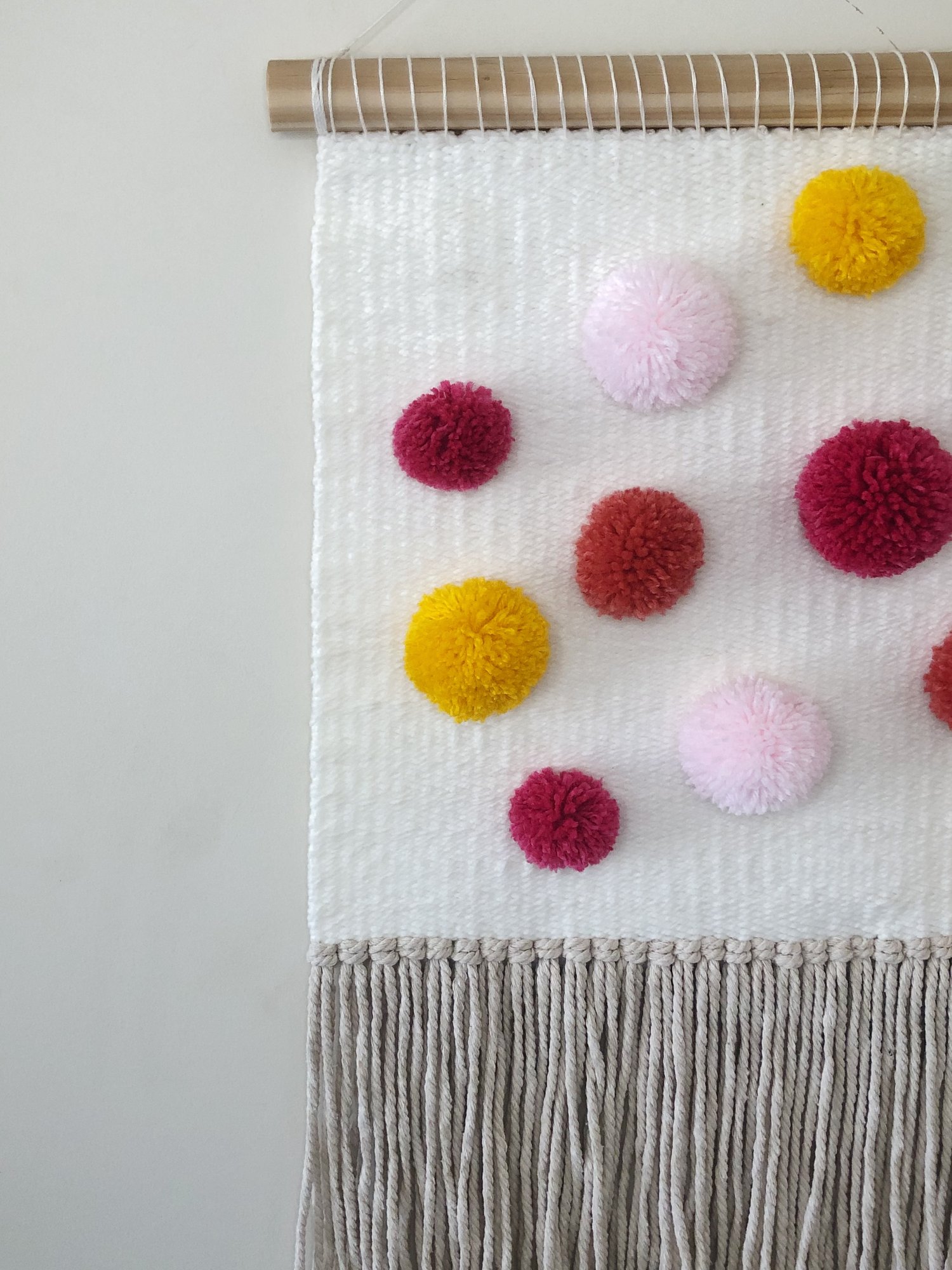 Image of Woven Wall Hanging - Pom-Pom, Pink, Yellow (large)