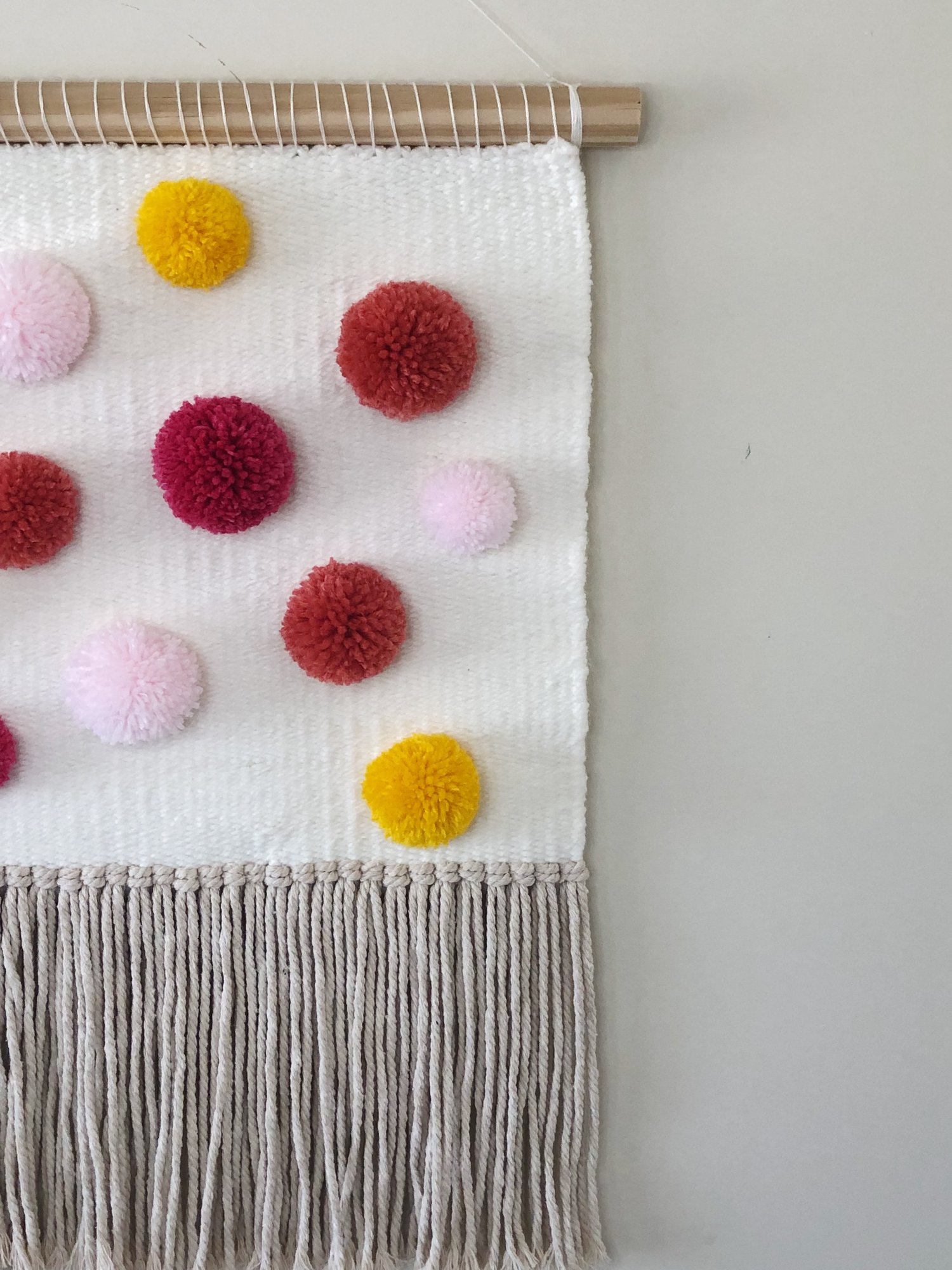 Image of Woven Wall Hanging - Pom-Pom, Pink, Yellow (large)