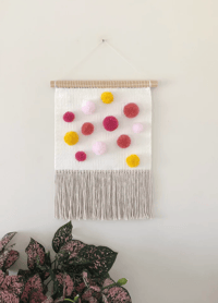 Image 1 of Woven Wall Hanging - Pom-Pom, Pink, Yellow (large)