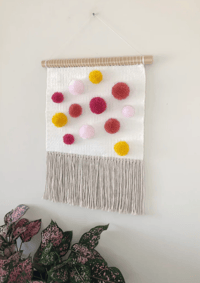 Image 3 of Woven Wall Hanging - Pom-Pom, Pink, Yellow (large)