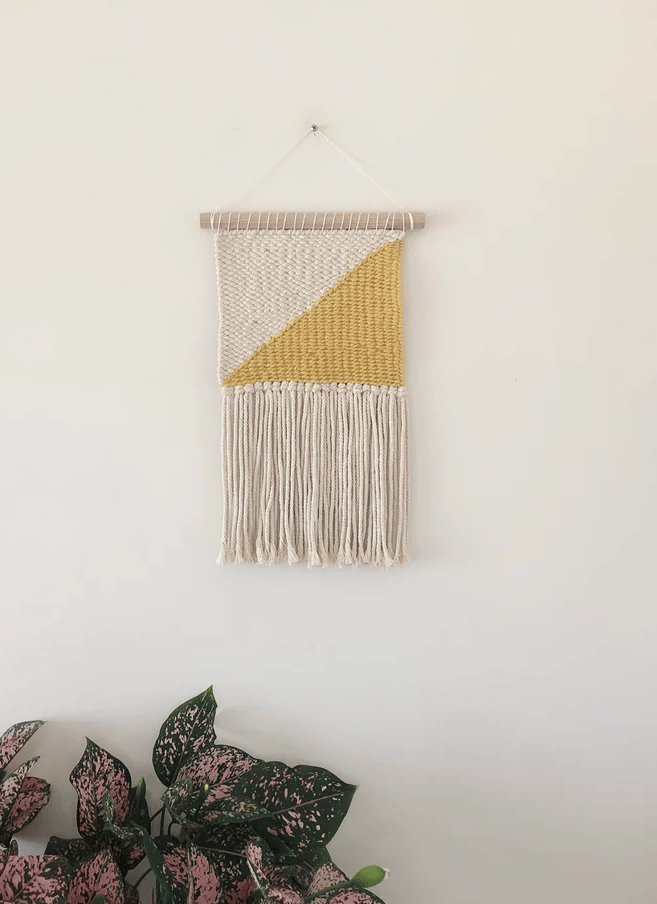 Image of Woven Wall Hanging - Coastal, Boho, Mustard (small)