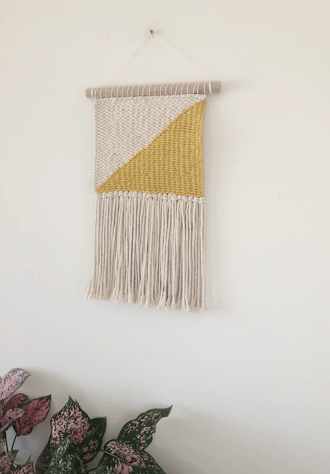 Image of Woven Wall Hanging - Coastal, Boho, Mustard (small)