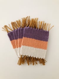 Image 1 of Woven Coasters - Set of 4 | Purple and Coral (Square)