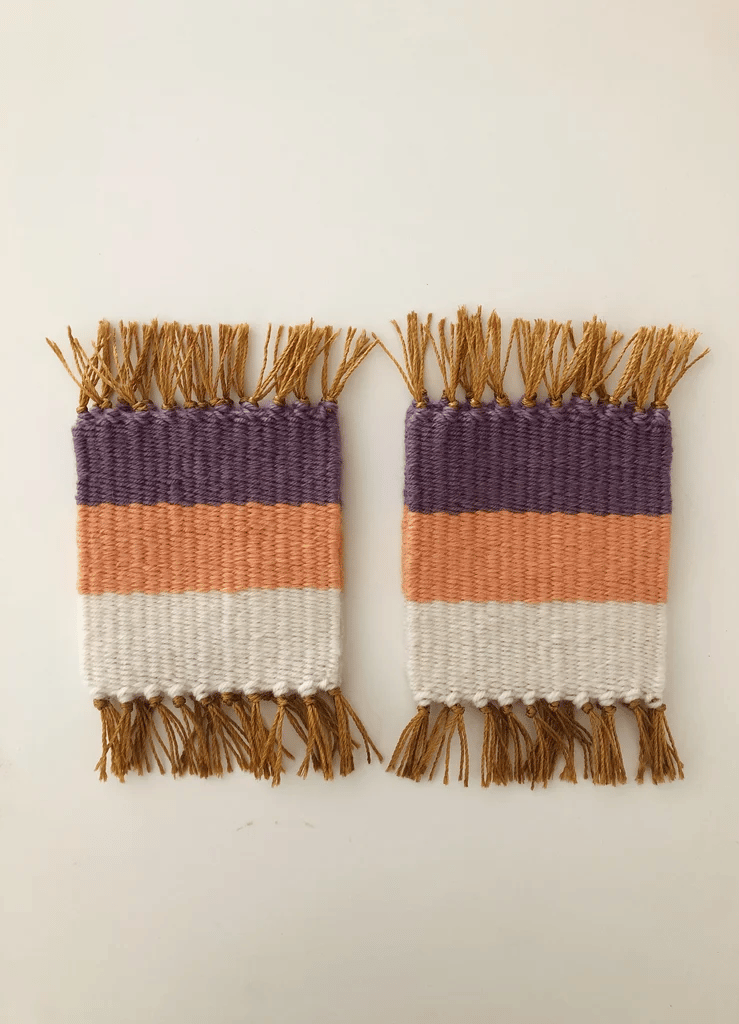 Image of Woven Coasters - Set of 4 | Purple and Coral (Square)