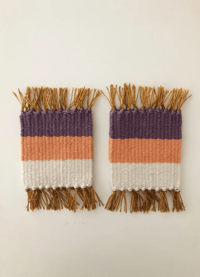 Image 2 of Woven Coasters - Set of 4 | Purple and Coral (Square)