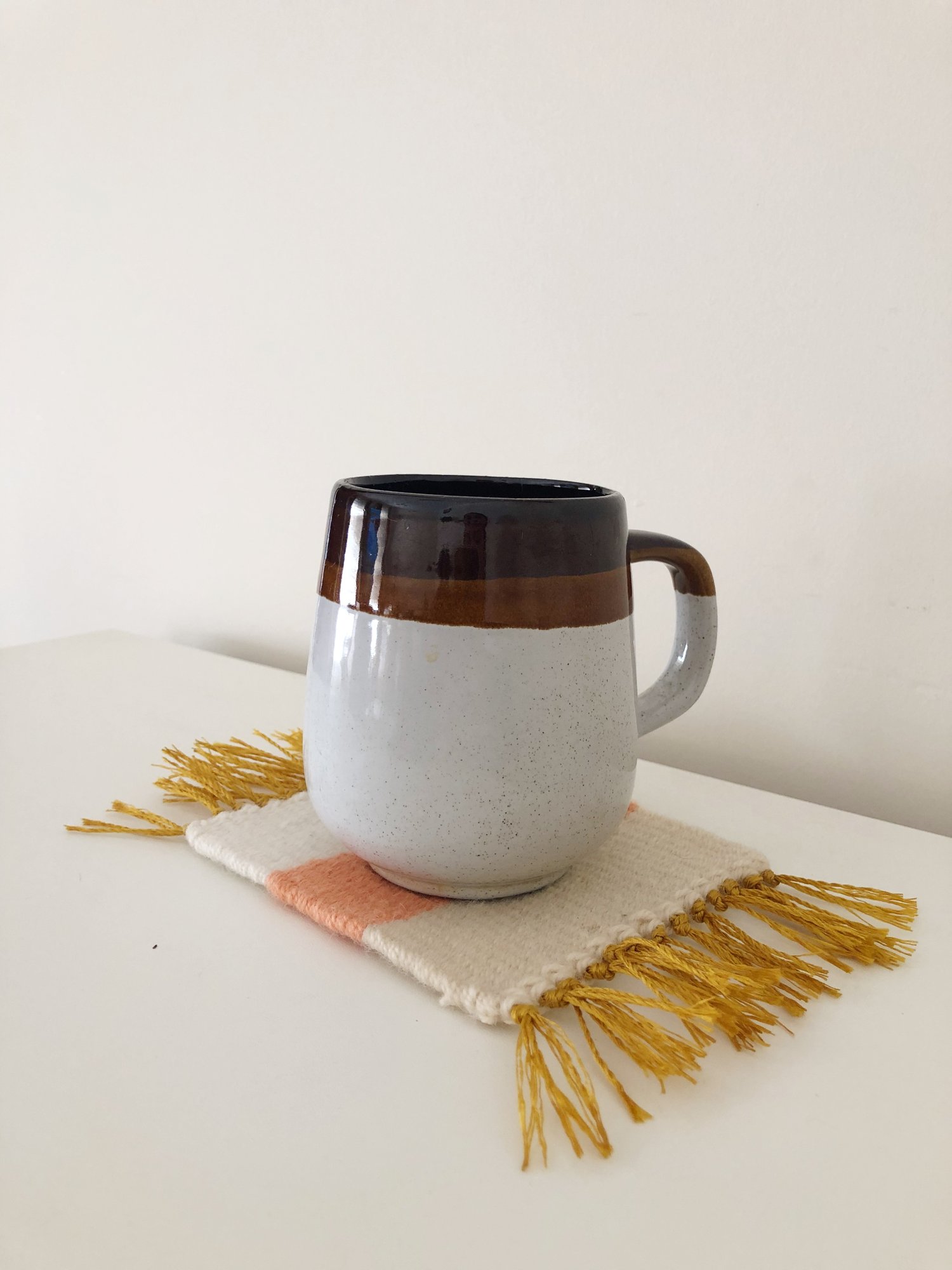 Image of Woven Coasters - Set of 4 | Coral and White (Square)