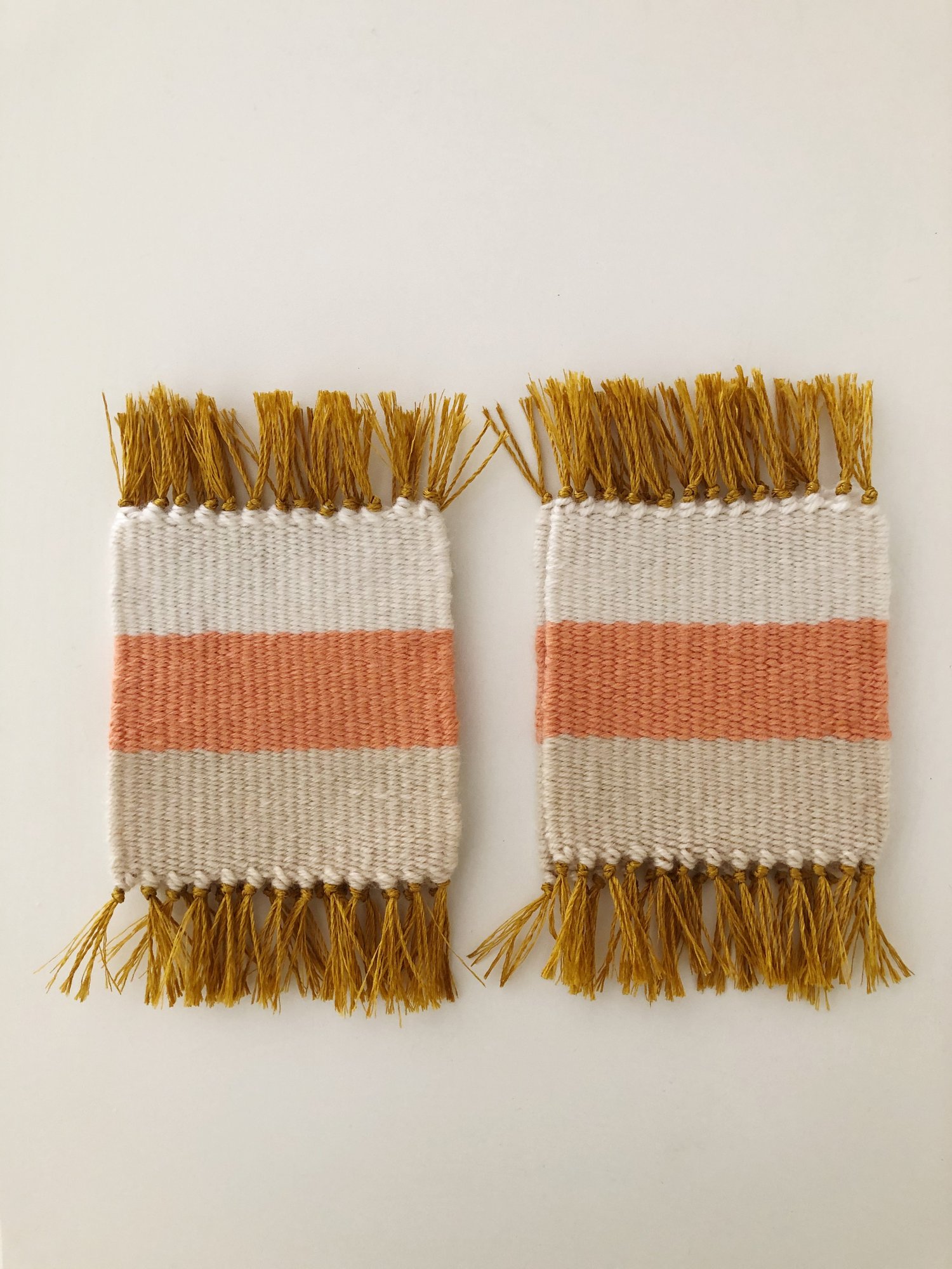 Image of Woven Coasters - Set of 4 | Coral and White (Square)