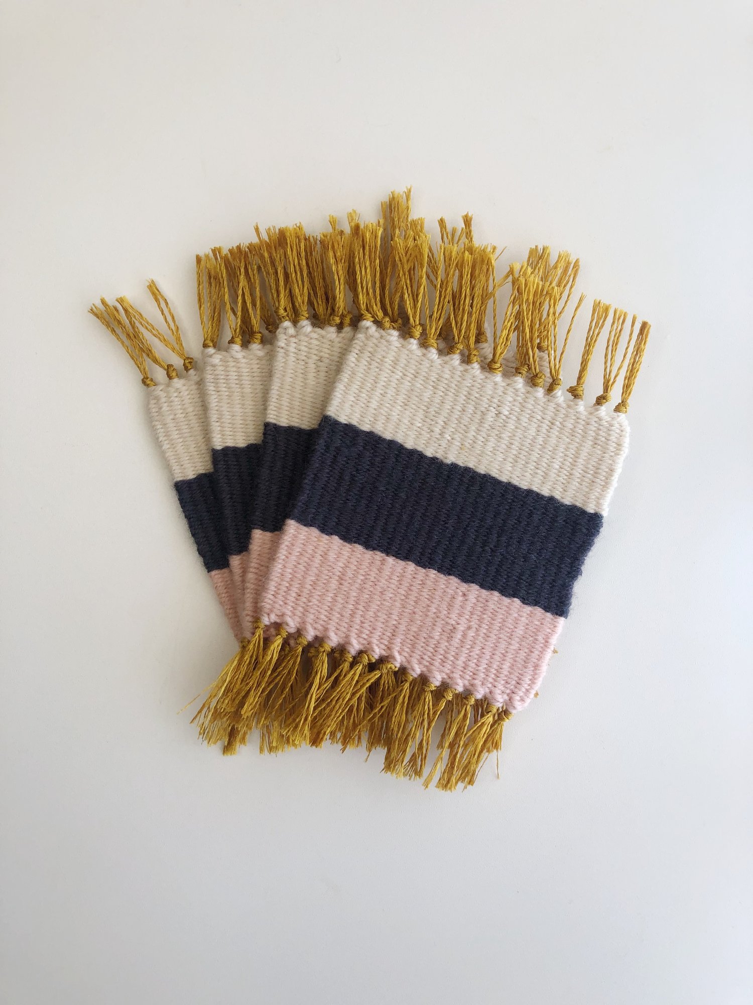 Image of Woven Coaster - Set of 4 | Navy and Pink (Square)