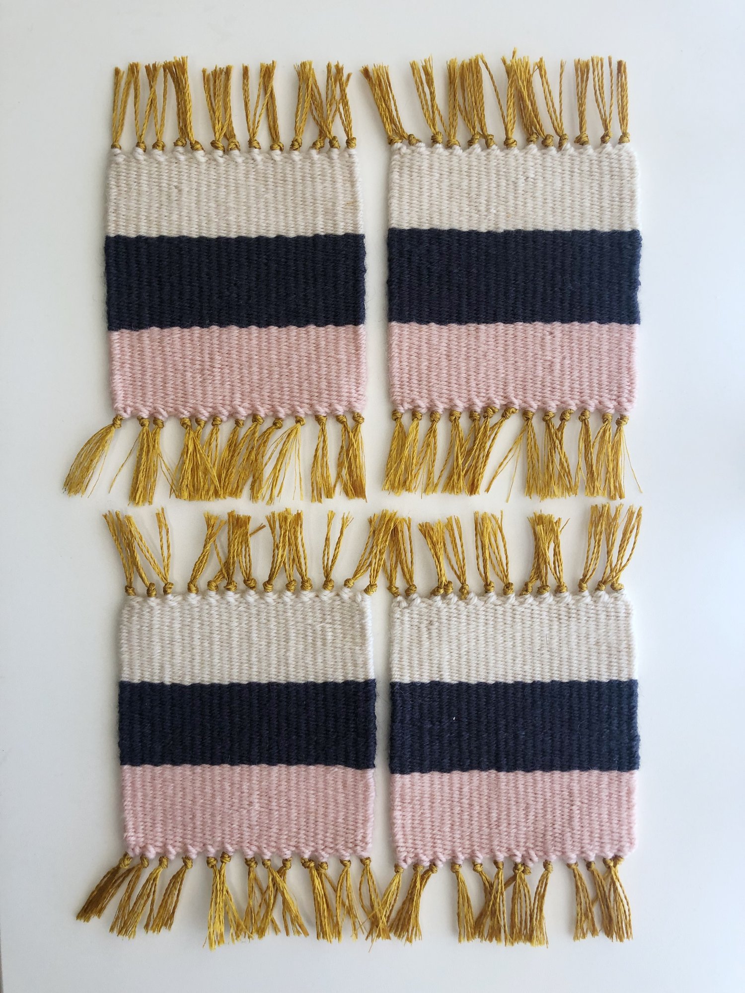 Image of Woven Coaster - Set of 4 | Navy and Pink (Square)