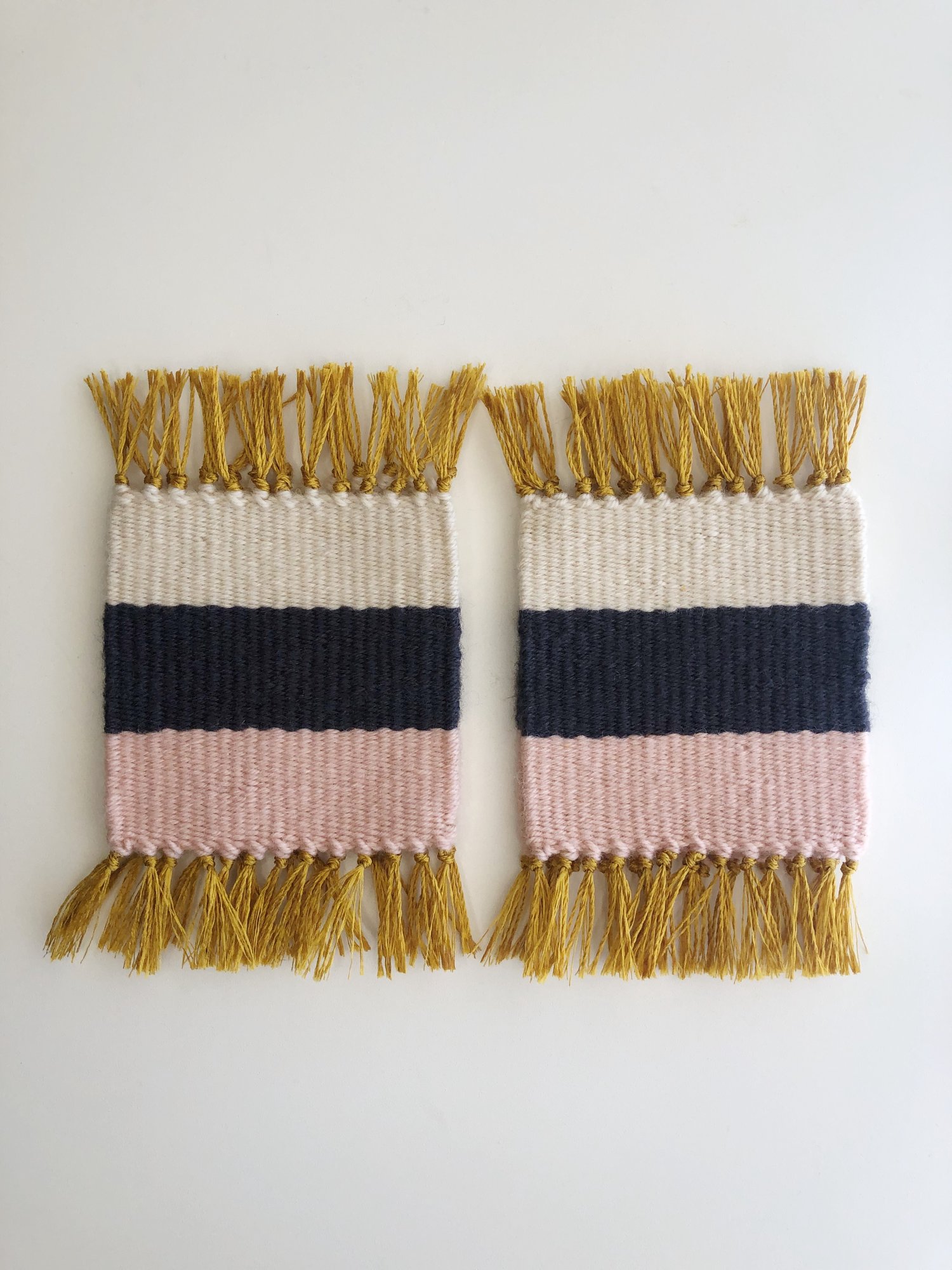 Image of Woven Coaster - Set of 4 | Navy and Pink (Square)