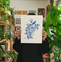 Blue flowers - linocut print