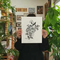 Black flowers - linocut print