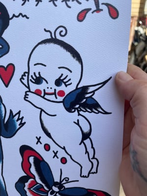 Print of flash by Mia Rambo on watercolor paper mouse bugs butterflies cherub