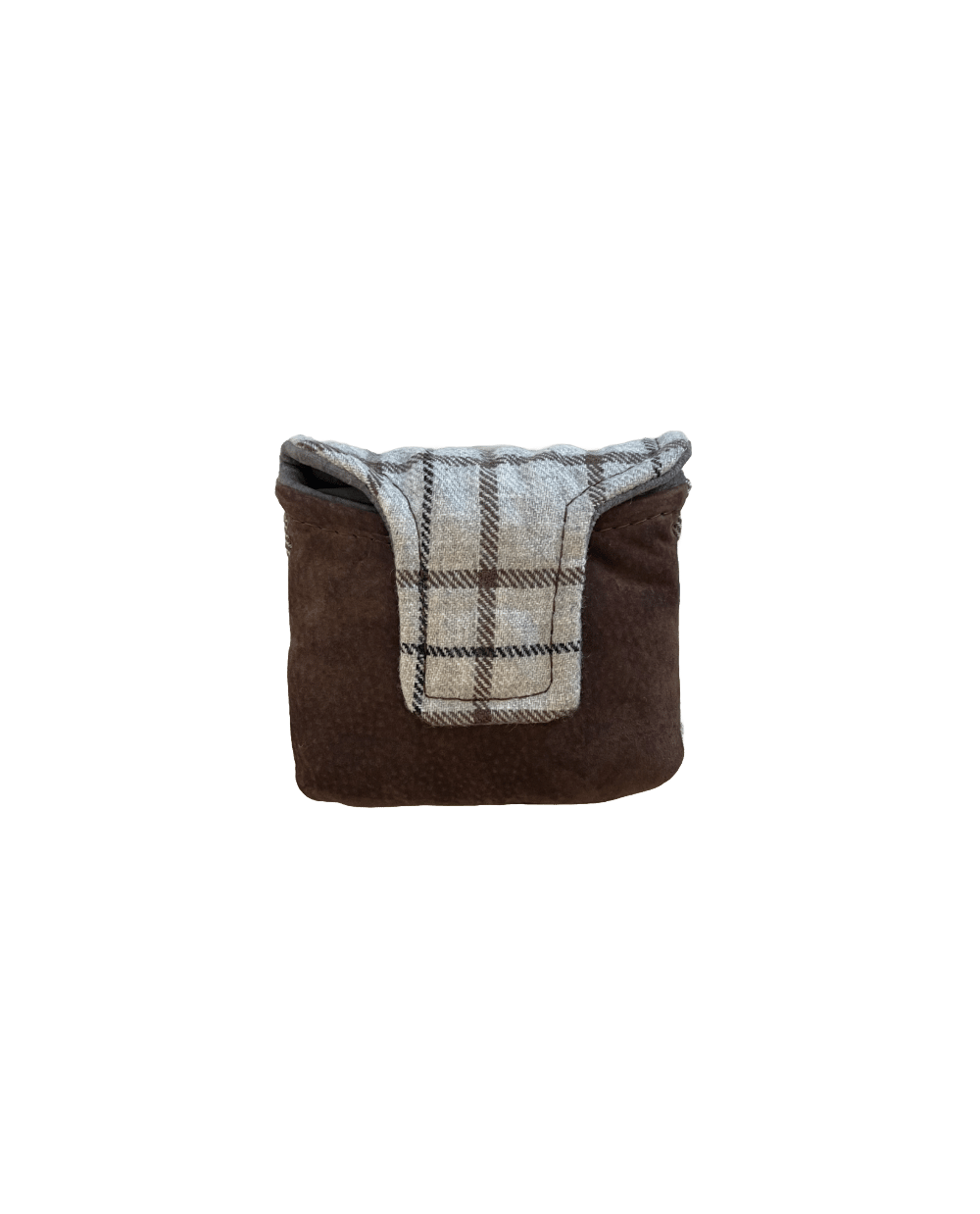 Grey Wool Check And Brown Pig Suede Mallet Putter Cover