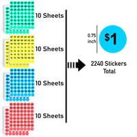 Image 2 of GILLRAJ 2240pcs Garage Sale Price Stickers 3/4" Size 4 Fluorescent Colors in 40 Sheets