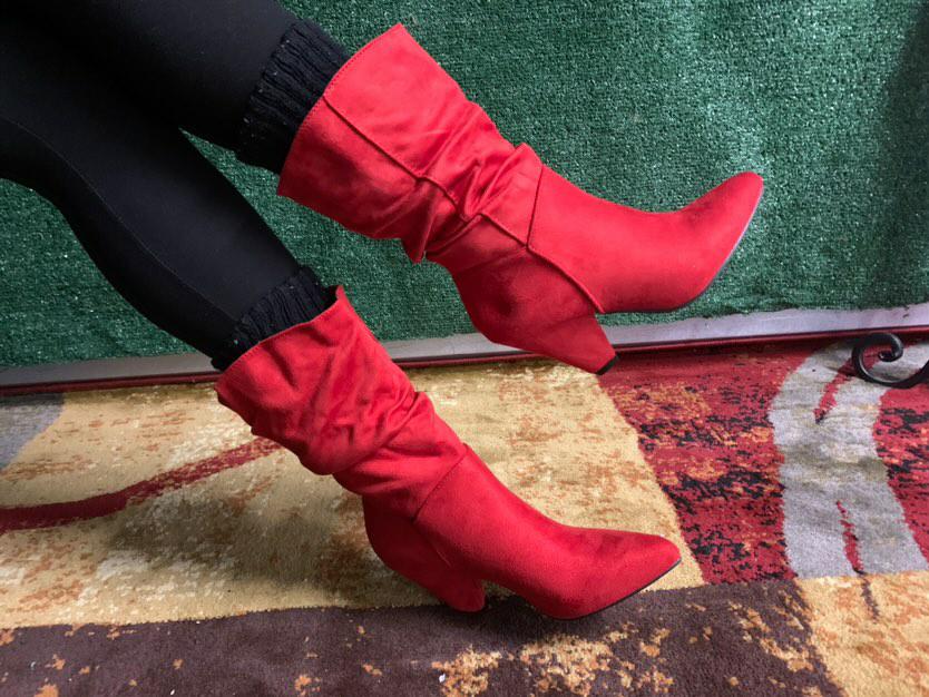 "Kandy" Red cone heel mid calf boots
