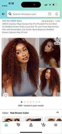 Image 3 of Unice Ginger Curly Glueless Wig 