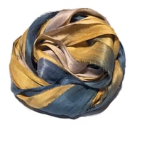 Image 1 of 10YD. MOUNTAIN STREAM  HAND DYED RECYCLED SARI SILK RIBBON BUNDLES by COLOR KISSED SILK
