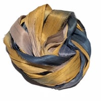 Image 2 of 10YD. MOUNTAIN STREAM  HAND DYED RECYCLED SARI SILK RIBBON BUNDLES by COLOR KISSED SILK