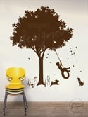 Little Boy Swinging under Tree on Tyre Swing - Kids Vinyl Wall Sticker Decal Art
