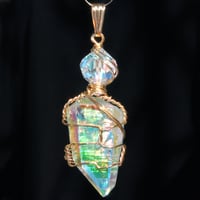 Image 2 of Angel Aura Quartz 14K GF Pendant with Vintage Crystal Bead