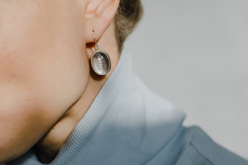 Image of "In the name of love" silver earrings with rose quartzes · IN NOMINE AMORIS ·