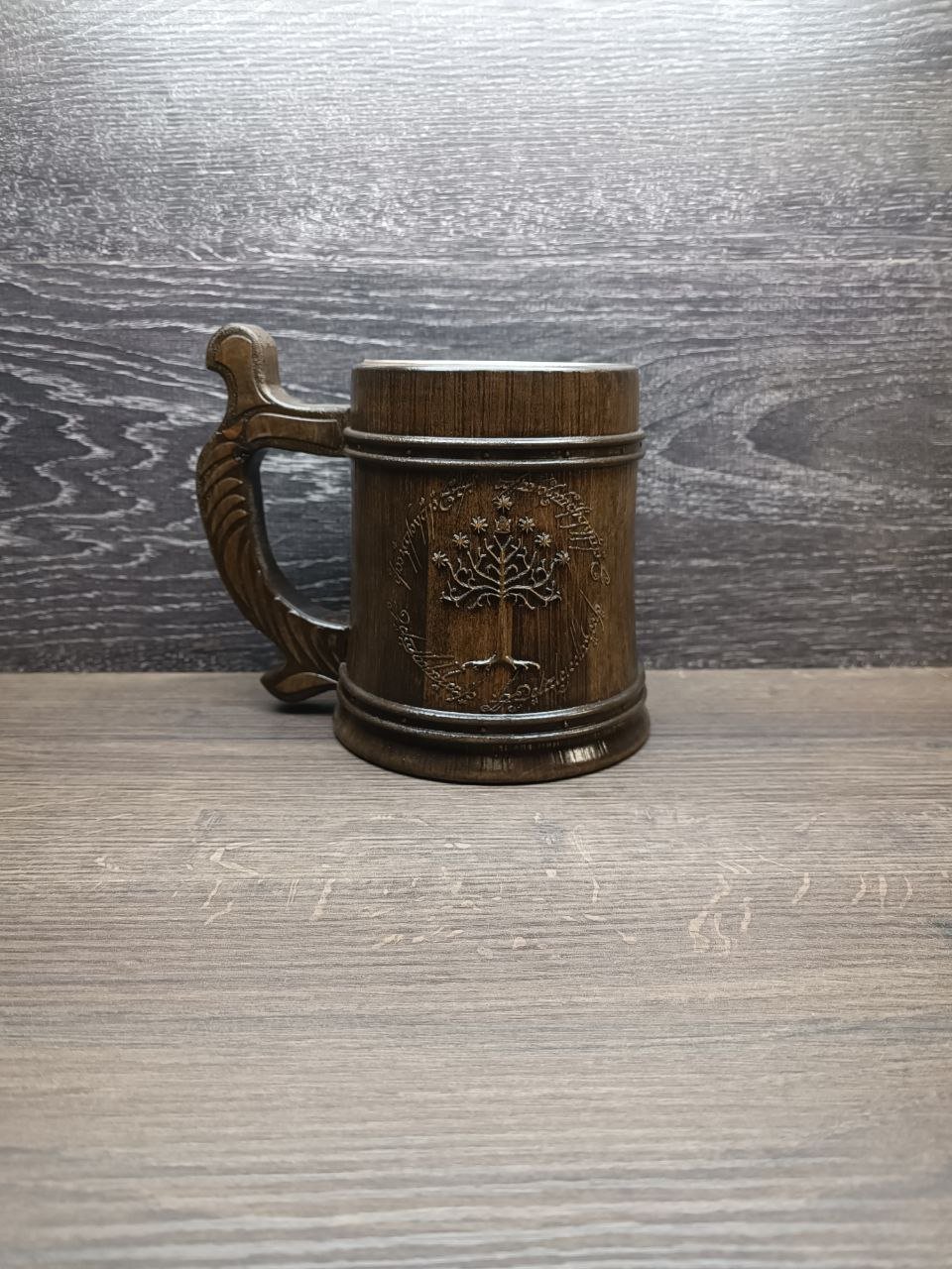Image of Personalized Gondor Tree mug, Personalized wooden beer mug, Gift for him, 22oz, personalized gift