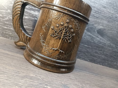 Image of Personalized Gondor Tree mug, Personalized wooden beer mug, Gift for him, 22oz, personalized gift
