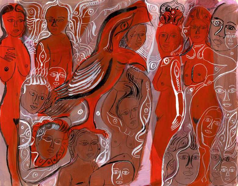 Image of ORIGINAL PAINTING: Red Bird and Bodies