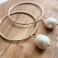 Image 1 of Amethyst + Pearl Hoops