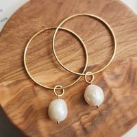 Image 5 of Amethyst + Pearl Hoops