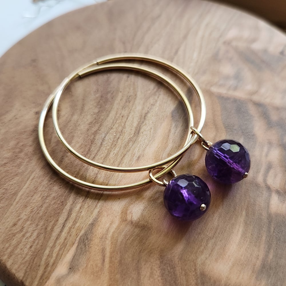 Image of Amethyst + Pearl Hoops