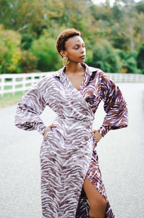 Image of Hanifa Carrie Mixed Print Wrap Dress