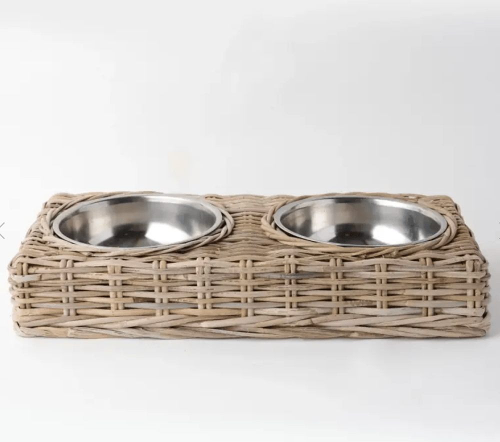 Image of Double Rattan Dog Bowls