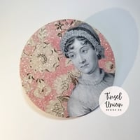 Jane Austen | Antique Floral Tapestry Print Collage | Ornament or Brooch 