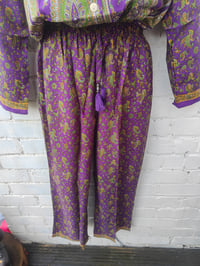 Image 3 of S-M Purple Sari PJs /louge set and matching bag with tassles 