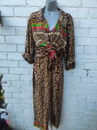 Image 1 of M-L Brown red green Sari PJs /lounge and matching dust bag set with tassles