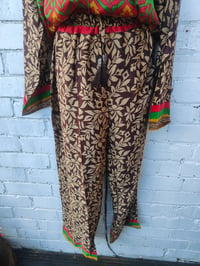 Image 5 of M-L Brown red green Sari PJs /lounge and matching dust bag set with tassles