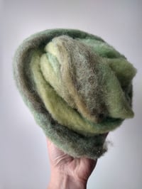 Image 1 of "Green Tourmaline Test" Roving 2oz Spinning, Felting, Fiber Arts Supply, Wool, Silk, Sparkle