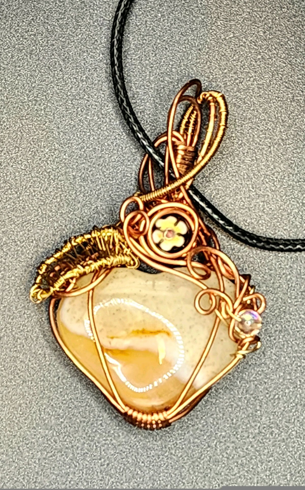 Image of SOLD!  Yellow Quartz Heart with Flower