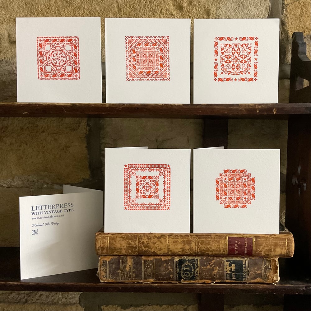 Image of LETTERPRESS CHRISTMAS CARD SET ~  MEDIEVAL TILES ~ TERRACOTTA