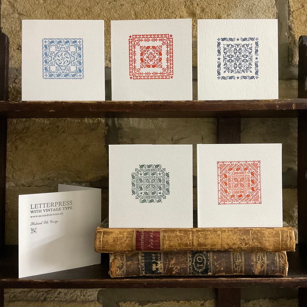 Image of LETTERPRESS CHRISTMAS CARD SET ~ MEDIEVAL TILES ~ MIXED COLOURS